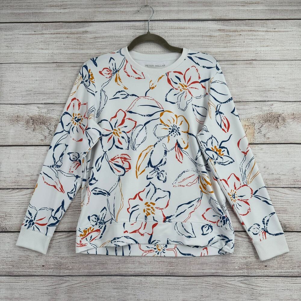 Peter Millar Birdie Floral Sport Sweatshirt Womens Medium White UPF 50+